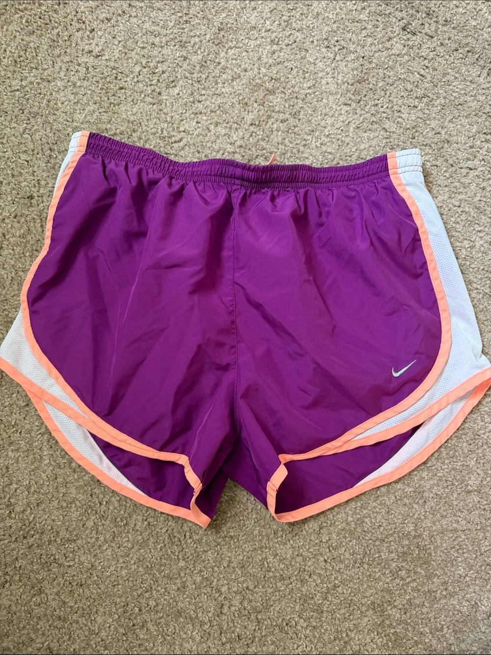 Nike Purple Athletic Shorts with Peach Trim and White Panels
